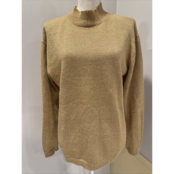 Pronto Moda Sweater Gold Sparkly Shimmer Long Sleeve Size Large - Picture 1 of 5